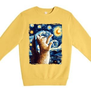 Starry Night Cat, Van Gogh Cat, Cat Lover, Cat Mom, Cat Dad Premium Crewneck Sweatshirt