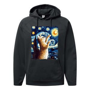 Starry Night Cat, Van Gogh Cat, Cat Lover, Cat Mom, Cat Dad Performance Fleece Hoodie