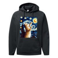 Starry Night Cat, Van Gogh Cat, Cat Lover, Cat Mom, Cat Dad Performance Fleece Hoodie