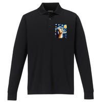 Starry Night Cat, Van Gogh Cat, Cat Lover, Cat Mom, Cat Dad Performance Long Sleeve Polo