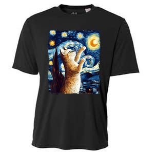 Starry Night Cat, Van Gogh Cat, Cat Lover, Cat Mom, Cat Dad Cooling Performance Crew T-Shirt