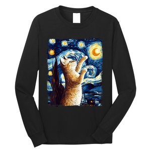 Starry Night Cat, Van Gogh Cat, Cat Lover, Cat Mom, Cat Dad Long Sleeve Shirt