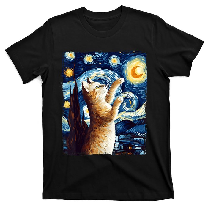 Starry Night Cat, Van Gogh Cat, Cat Lover, Cat Mom, Cat Dad T-Shirt