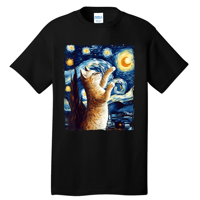 Starry Night Cat, Van Gogh Cat, Cat Lover, Cat Mom, Cat Dad Tall T-Shirt