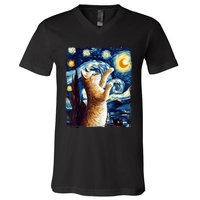 Starry Night Cat, Van Gogh Cat, Cat Lover, Cat Mom, Cat Dad V-Neck T-Shirt