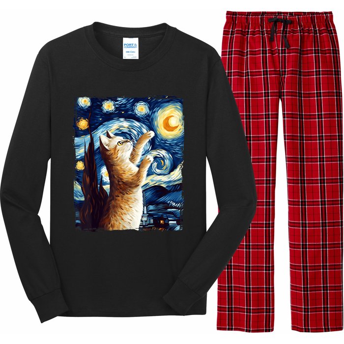 Starry Night Cat, Van Gogh Cat, Cat Lover, Cat Mom, Cat Dad Long Sleeve Pajama Set