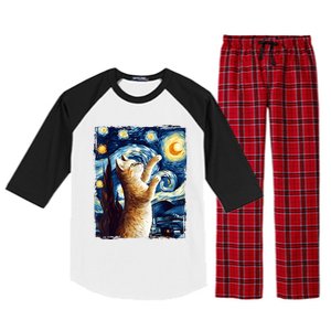 Starry Night Cat, Van Gogh Cat, Cat Lover, Cat Mom, Cat Dad Raglan Sleeve Pajama Set