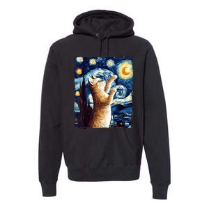 Starry Night Cat, Van Gogh Cat, Cat Lover, Cat Mom, Cat Dad Premium Hoodie