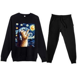 Starry Night Cat, Van Gogh Cat, Cat Lover, Cat Mom, Cat Dad Premium Crewneck Sweatsuit Set