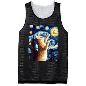 Starry Night Cat, Van Gogh Cat, Cat Lover, Cat Mom, Cat Dad Mesh Reversible Basketball Jersey Tank