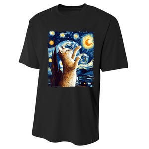 Starry Night Cat, Van Gogh Cat, Cat Lover, Cat Mom, Cat Dad Performance Sprint T-Shirt