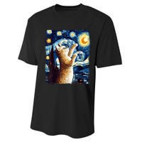 Starry Night Cat, Van Gogh Cat, Cat Lover, Cat Mom, Cat Dad Performance Sprint T-Shirt