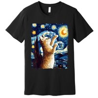 Starry Night Cat, Van Gogh Cat, Cat Lover, Cat Mom, Cat Dad Premium T-Shirt