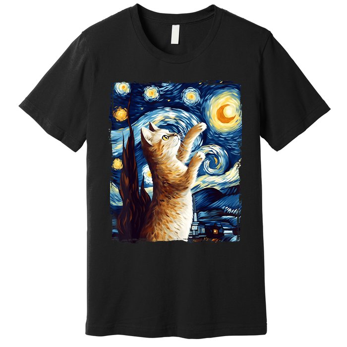 Starry Night Cat, Van Gogh Cat, Cat Lover, Cat Mom, Cat Dad Premium T-Shirt