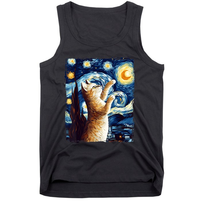 Starry Night Cat, Van Gogh Cat, Cat Lover, Cat Mom, Cat Dad Tank Top