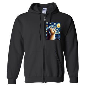 Starry Night Cat, Van Gogh Cat, Cat Lover, Cat Mom, Cat Dad Full Zip Hoodie