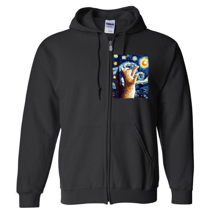 Starry Night Cat, Van Gogh Cat, Cat Lover, Cat Mom, Cat Dad Full Zip Hoodie