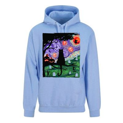 Scary Night Cat Van Gogh Cat Black Halloween Pumpkin Art Unisex Surf Hoodie