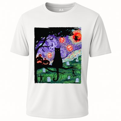 Scary Night Cat Van Gogh Cat Black Halloween Pumpkin Art Performance Shirt
