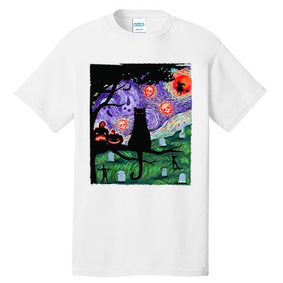 Scary Night Cat Van Gogh Cat Black Halloween Pumpkin Art Tall T-Shirt