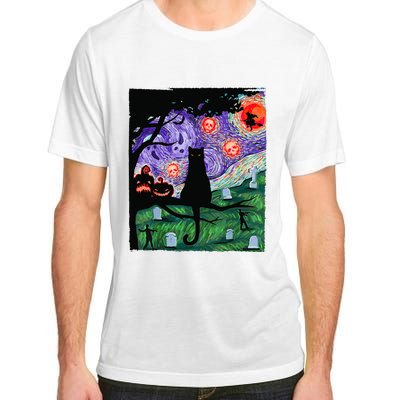 Scary Night Cat Van Gogh Cat Black Halloween Pumpkin Art Adult ChromaSoft Performance T-Shirt