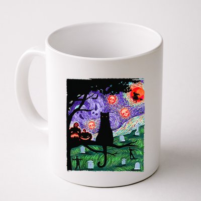 Scary Night Cat Van Gogh Cat Black Halloween Pumpkin Art Mug
