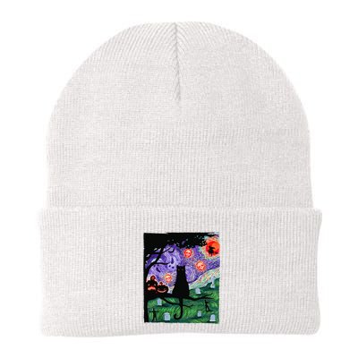 Scary Night Cat Van Gogh Cat Black Halloween Pumpkin Art Beanie