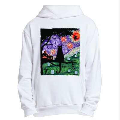 Scary Night Cat Van Gogh Cat Black Halloween Pumpkin Art Urban Pullover Hoodie