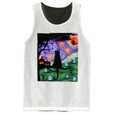 Scary Night Cat Van Gogh Cat Black Halloween Pumpkin Art Mesh Reversible Basketball Jersey Tank