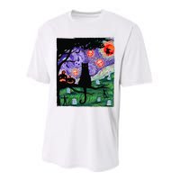 Scary Night Cat Van Gogh Cat Black Halloween Pumpkin Art Performance Sprint T-Shirt