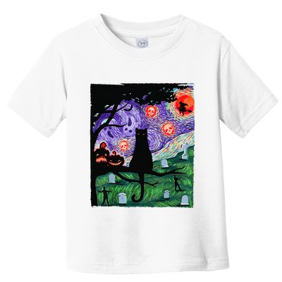 Scary Night Cat Van Gogh Cat Black Halloween Pumpkin Art Toddler T-Shirt