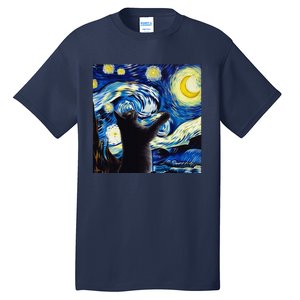 Starry Night Cat Van Gogh CatBlack Cat Tall T-Shirt