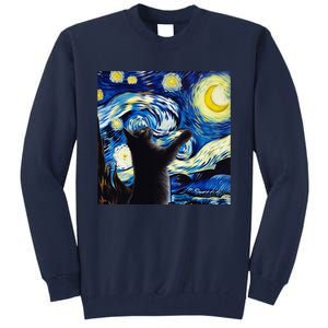 Starry Night Cat Van Gogh CatBlack Cat Tall Sweatshirt