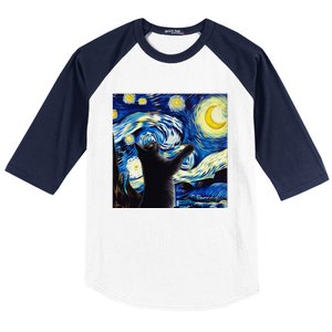 Starry Night Cat Van Gogh CatBlack Cat Baseball Sleeve Shirt