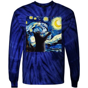 Starry Night Cat Van Gogh CatBlack Cat Tie-Dye Long Sleeve Shirt