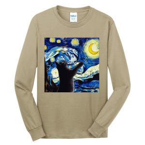 Starry Night Cat Van Gogh CatBlack Cat Tall Long Sleeve T-Shirt