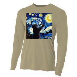 Starry Night Cat Van Gogh CatBlack Cat Cooling Performance Long Sleeve Crew