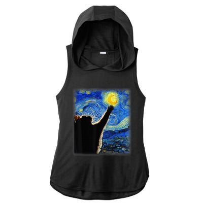 Starry Night Cat, Van Gogh Cat, Cat Lover, Cat Mom, Cat Dad Ladies PosiCharge Tri-Blend Wicking Draft Hoodie Tank