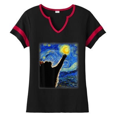 Starry Night Cat, Van Gogh Cat, Cat Lover, Cat Mom, Cat Dad Ladies Halftime Notch Neck Tee