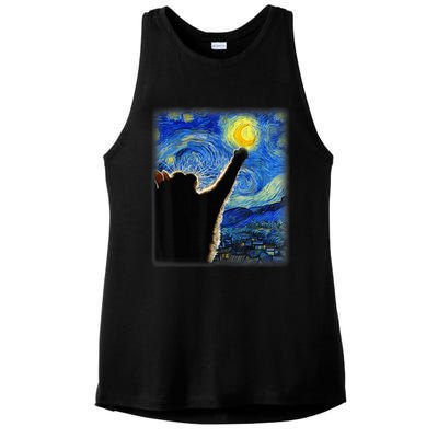 Starry Night Cat, Van Gogh Cat, Cat Lover, Cat Mom, Cat Dad Ladies PosiCharge Tri-Blend Wicking Tank