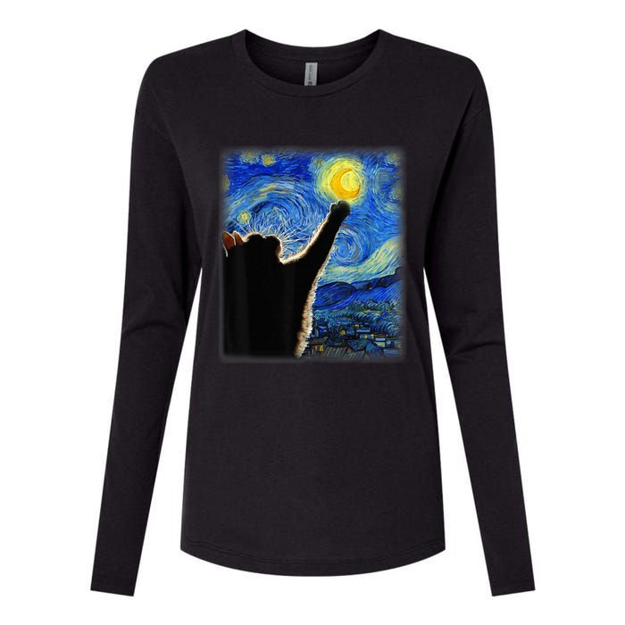 Starry Night Cat, Van Gogh Cat, Cat Lover, Cat Mom, Cat Dad Womens Cotton Relaxed Long Sleeve T-Shirt