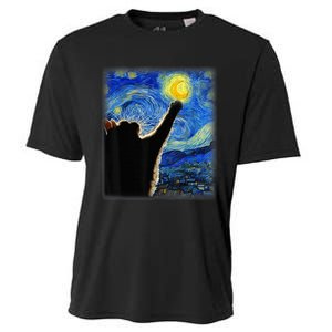 Starry Night Cat, Van Gogh Cat, Cat Lover, Cat Mom, Cat Dad Cooling Performance Crew T-Shirt