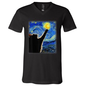 Starry Night Cat, Van Gogh Cat, Cat Lover, Cat Mom, Cat Dad V-Neck T-Shirt