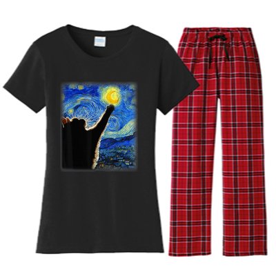 Starry Night Cat, Van Gogh Cat, Cat Lover, Cat Mom, Cat Dad Women's Flannel Pajama Set