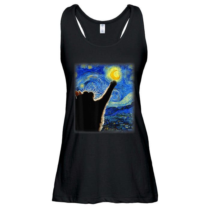 Starry Night Cat, Van Gogh Cat, Cat Lover, Cat Mom, Cat Dad Ladies Essential Flowy Tank