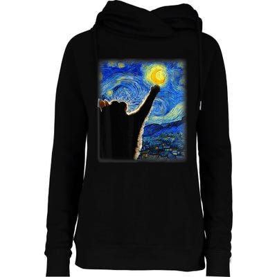 Starry Night Cat, Van Gogh Cat, Cat Lover, Cat Mom, Cat Dad Womens Funnel Neck Pullover Hood