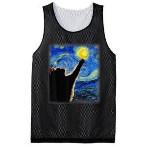 Starry Night Cat, Van Gogh Cat, Cat Lover, Cat Mom, Cat Dad Mesh Reversible Basketball Jersey Tank