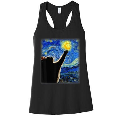 Starry Night Cat, Van Gogh Cat, Cat Lover, Cat Mom, Cat Dad Women's Racerback Tank