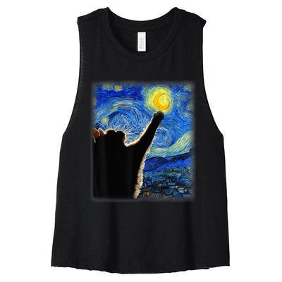 Starry Night Cat, Van Gogh Cat, Cat Lover, Cat Mom, Cat Dad Women's Racerback Cropped Tank