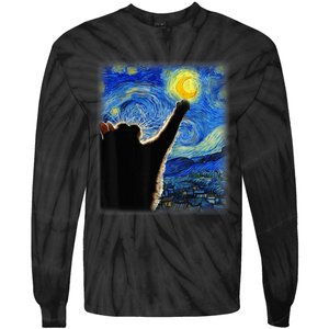 Starry Night Cat, Van Gogh Cat, Cat Lover, Cat Mom, Cat Dad Tie-Dye Long Sleeve Shirt